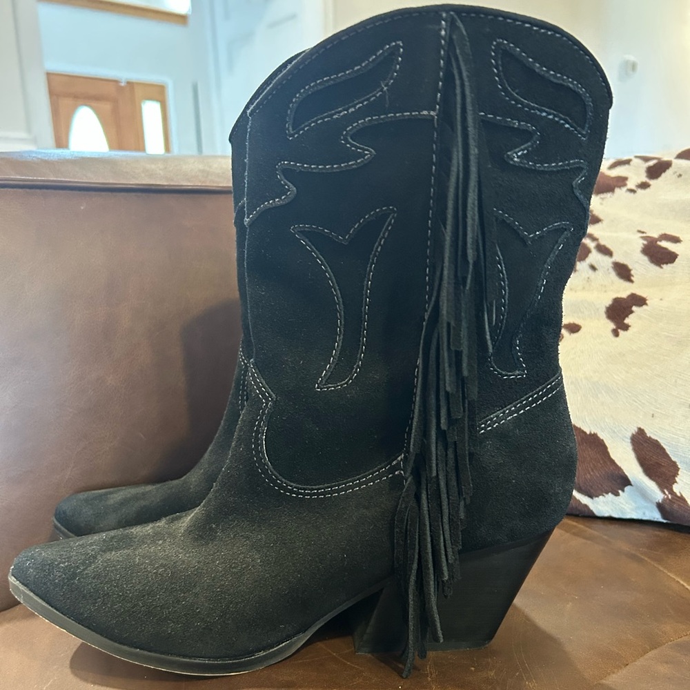 Dolce Vita Black Suede Ankle Boots with Fringe